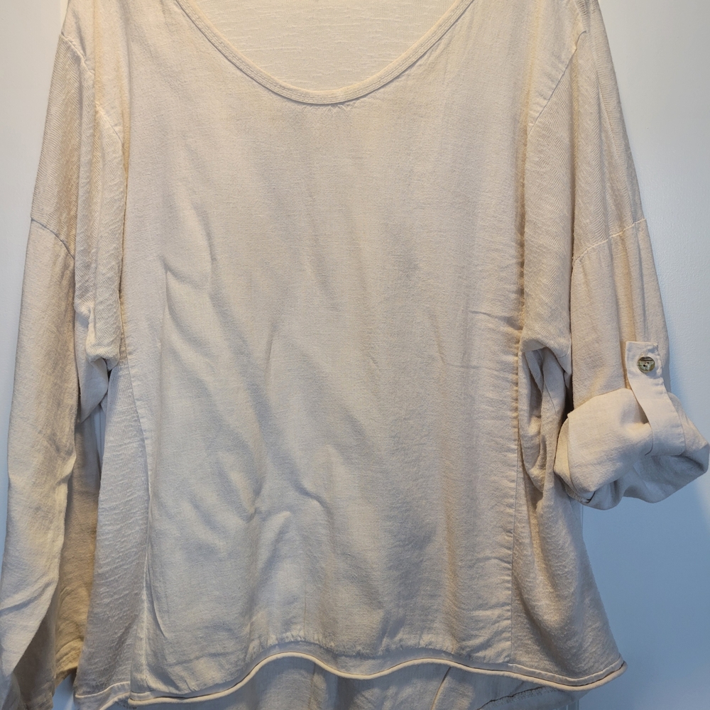 Kaktus Women's Beige Long Sleeve Top Linen Made In Italy